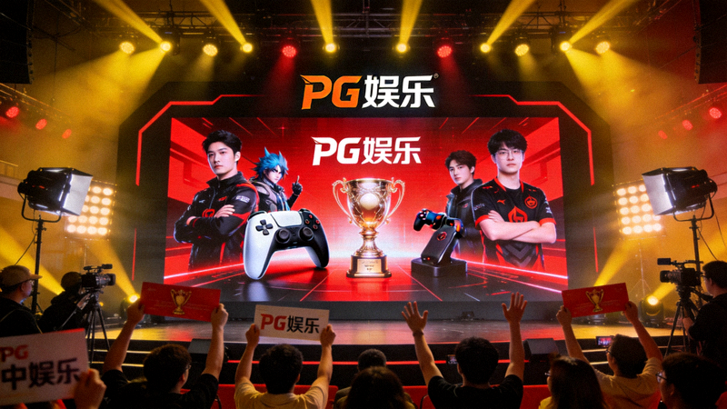 PG娱乐中国官方网站正式上线发布会现场，大屏幕显示品牌Logo与电竞元素