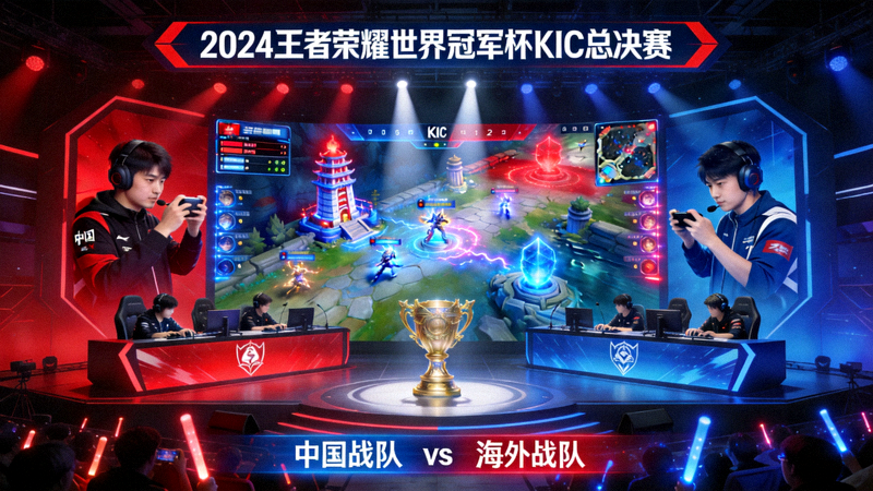 王者荣耀世界冠军杯KIC总决赛舞台，中国战队与海外战队在王者峡谷争夺冠军